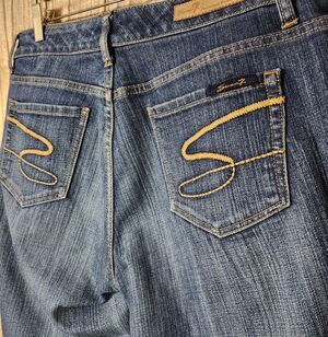 Seven7 Jeans Sz 8 Tall Dark Wash Flare Stretch Denim Polished Boho Long